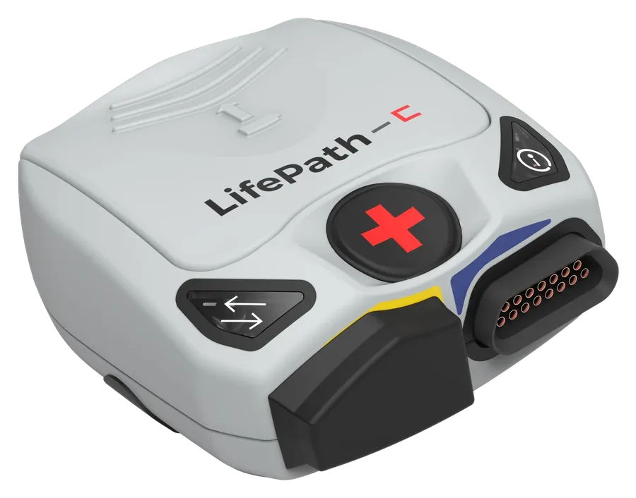 The LifePath-C wearable ECG monitor, three-quarter view